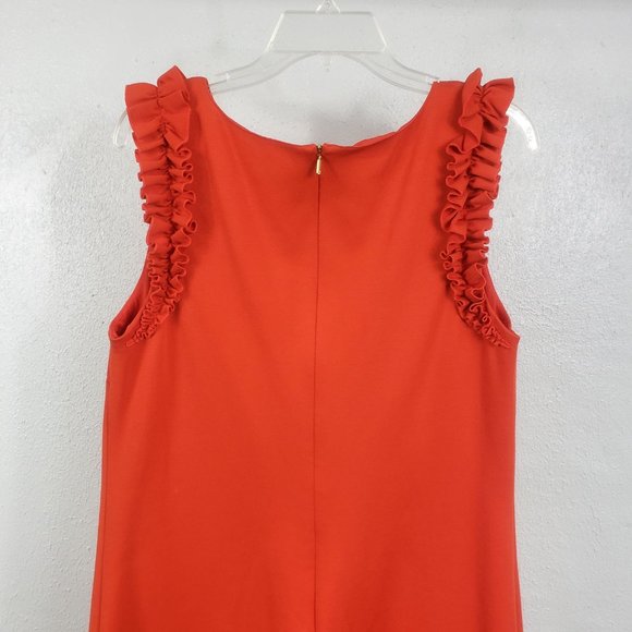 Trina Turk Size 10 Lined Mini Ruffle Zip Back Sleeveless Halter Shift Dress - Picture 7 of 14